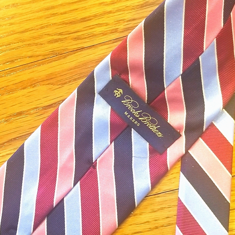 Brooks Brother Blue, Pink and Red Silk Striped Tie